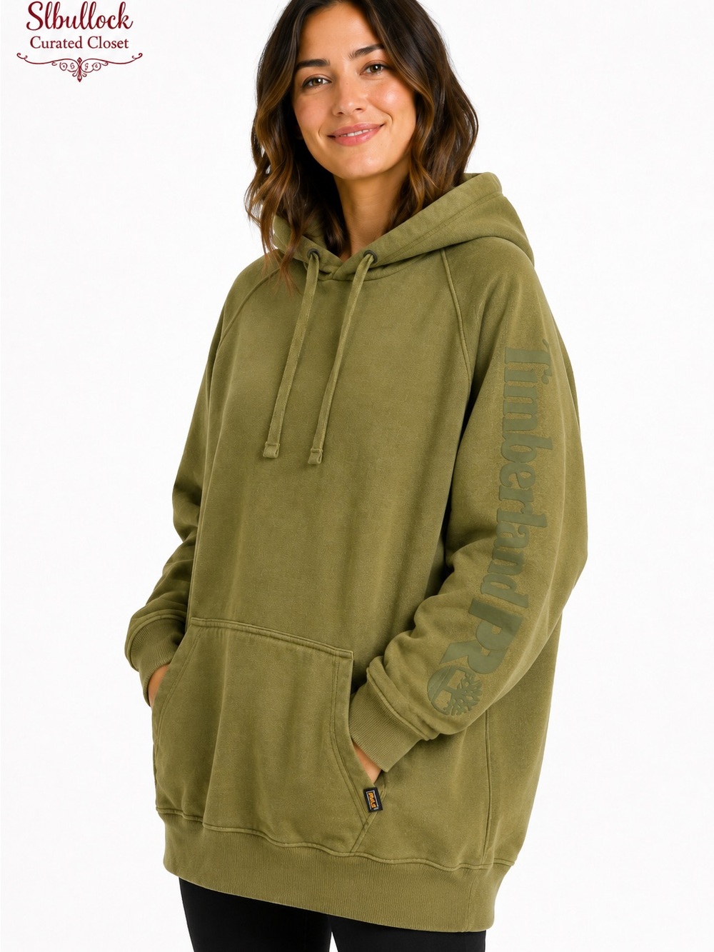 T33 Timberland Women’s XL Original Fit Oversized Olive Green Pullover Hoodie
